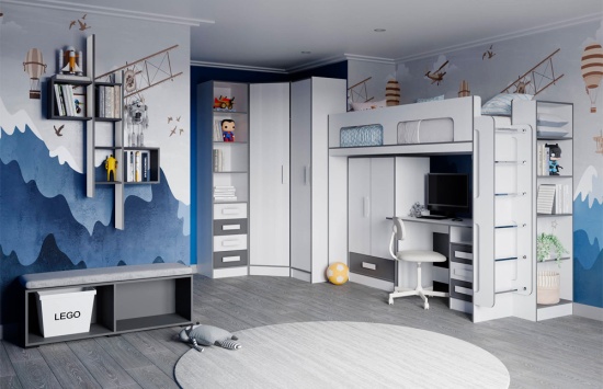 Спальня Тэбби Стол письменный белый/графит серый