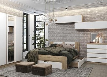 Модульная спальня Марли Дуб бунратти / Белый глянец