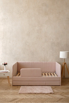 Детский диван-кровать 90*180 см DREAM line в полоску розовый с матрасом, чехлом, ящиком и бортиком, кровать детская от 3х лет