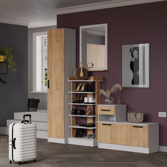 Модульная прихожая Кевин белый/дуб крафт золотой