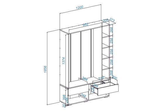 Прихожая Прага тумба с вешалкой венге/дуб вотан/графит софт