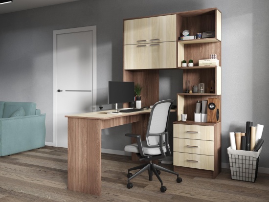 Компьютерный стол №1 Левый Ясень Шимо Темный/Ясень Шимо Светлый