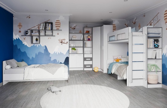 Спальня Тэбби Пенал с ящиками белый/графит серый