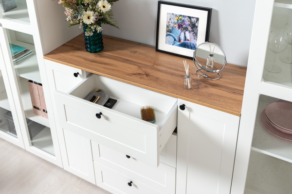 Модульная гостиная Остин белый/дуб золотой