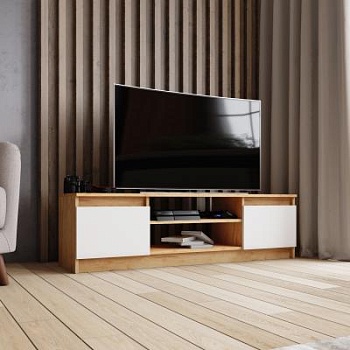 Тумба под ТВ ТВМ-3 дуб крафт золотой/белый