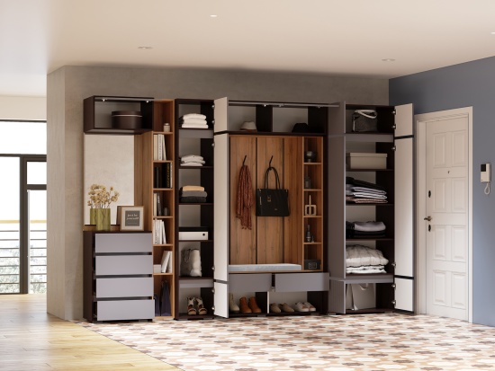 Модульная прихожая Прага Венге/Графит софт