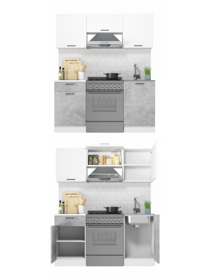 Кухонный гарнитур Дуся 2М 1,6м Цемент / Белый бриллиант
