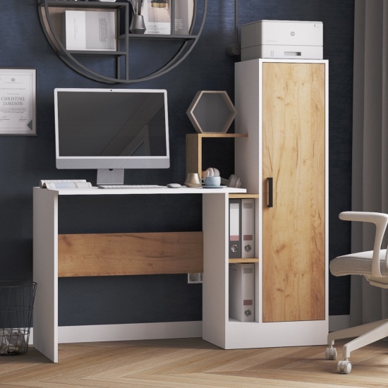 Компьютерный стол СКМ-2 белый/дуб крафт золотой