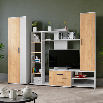 Модульная гостиная Сидней-1 Белый/Дуб Крафт Золотой