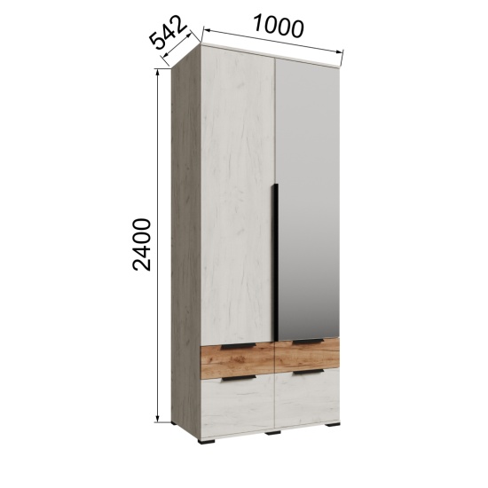 Лилль Шкаф 2-х створчатый с зеркалом и ящиками ЛСШ-22 дуб крафт белый/дуб крафт табачный