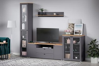 Модульная гостиная Остин графит/дуб золотой