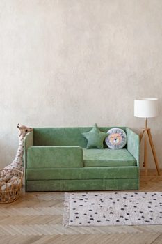 Детский диван-кровать 160х80 см Happy зеленый с матрасом, чехлом, ящиком и бортиком, кровать детская от 3х лет