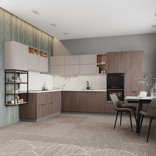 Модульная кухня Альберо Американский Шоколад / Ройс Бежевый софт