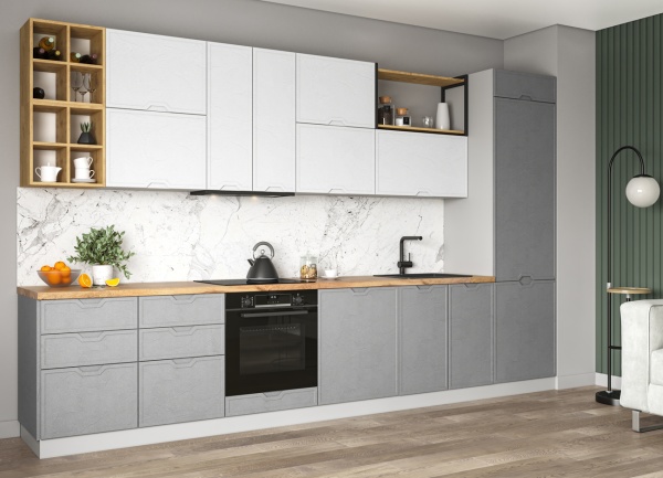 Модульная кухня Арка Штукатурка серая / белая
