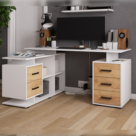 Компьютерный стол угловой СКМУ-3 дуб крафт золотой/белый