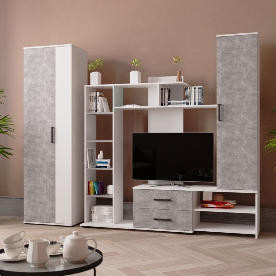 Модульная гостиная Сидней-1 Белый / Ателье Светлое