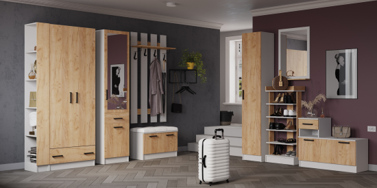 Модульная прихожая Кевин белый/дуб крафт золотой