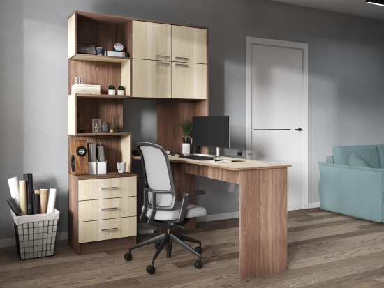 Компьютерный стол №1 Правый Ясень Шимо Темный/Ясень Шимо Светлый