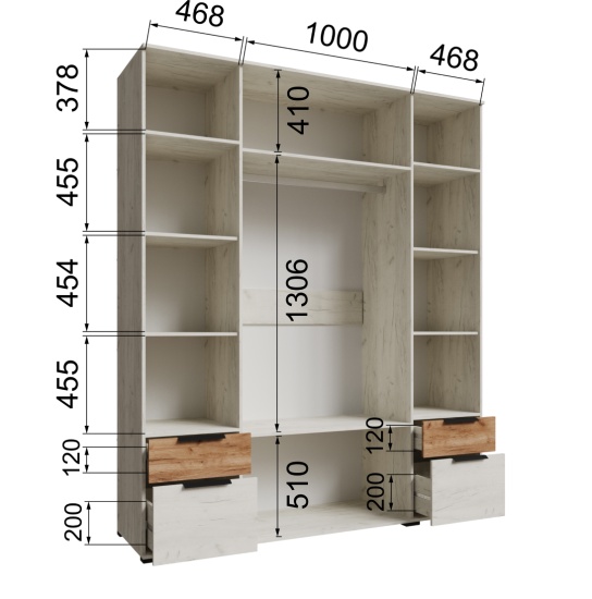 Лилль Шкаф 4-х створчатый ЛСШ-24 дуб крафт белый/дуб крафт табачный