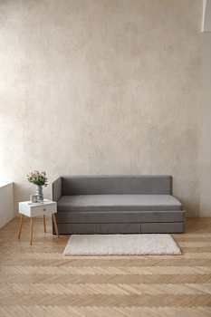 Детский диван-кровать 90*200 см SMILE темно-серый с матрасом, чехлом, ящиком и бортиком, кровать детская от 3х лет