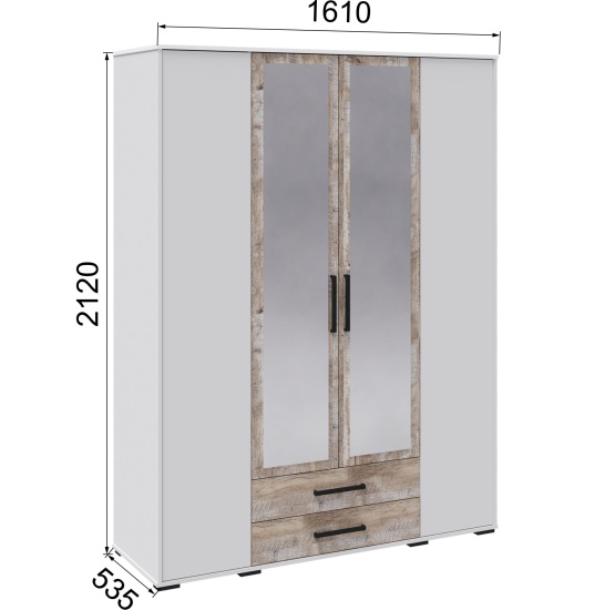 Спальня Соната шкаф 4-хств. белый/дуб крафт золотой