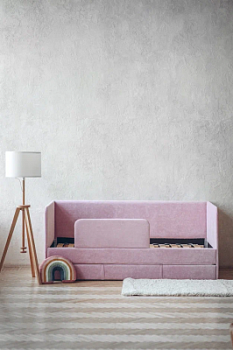 Детский диван-кровать 90*180 см DREAM розовый с матрасом, чехлом, ящиком и бортиком, кровать детская от 3х лет