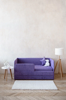 Детский диван-кровать 160х80 см Happy сиреневый с матрасом, чехлом, ящиком и бортиком, кровать детская от 3х лет