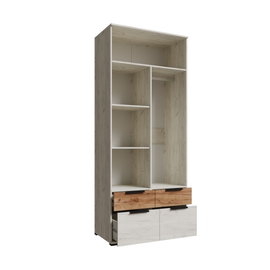 Лилль Шкаф 2-х створчатый с зеркалом и ящиками ЛСШ-22 дуб крафт белый/дуб крафт табачный