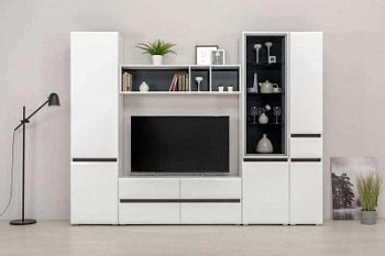 Гостиная Сидней Белый/Белый глянец/Черный