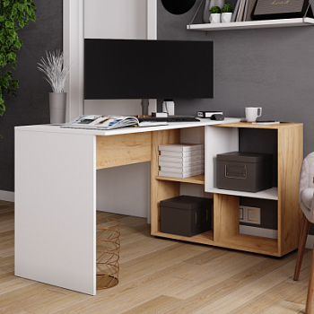 Компьютерный стол угловой СКМУ-4 белый/дуб крафт золотой