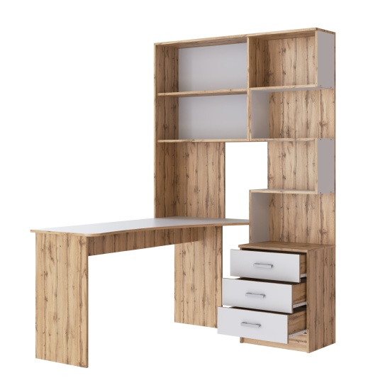 Компьютерный стол №1 Левый Дуб Вотан/Белый