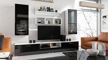 Жак гостиная (мдф чёрный глянец/лдсп белый)