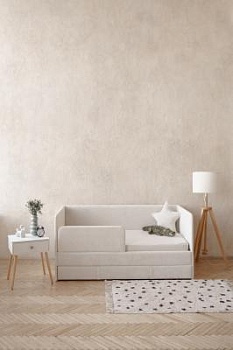 Детский диван-кровать 160х80 см Happy айвори с матрасом, чехлом, ящиком и бортиком, кровать детская от 3х лет